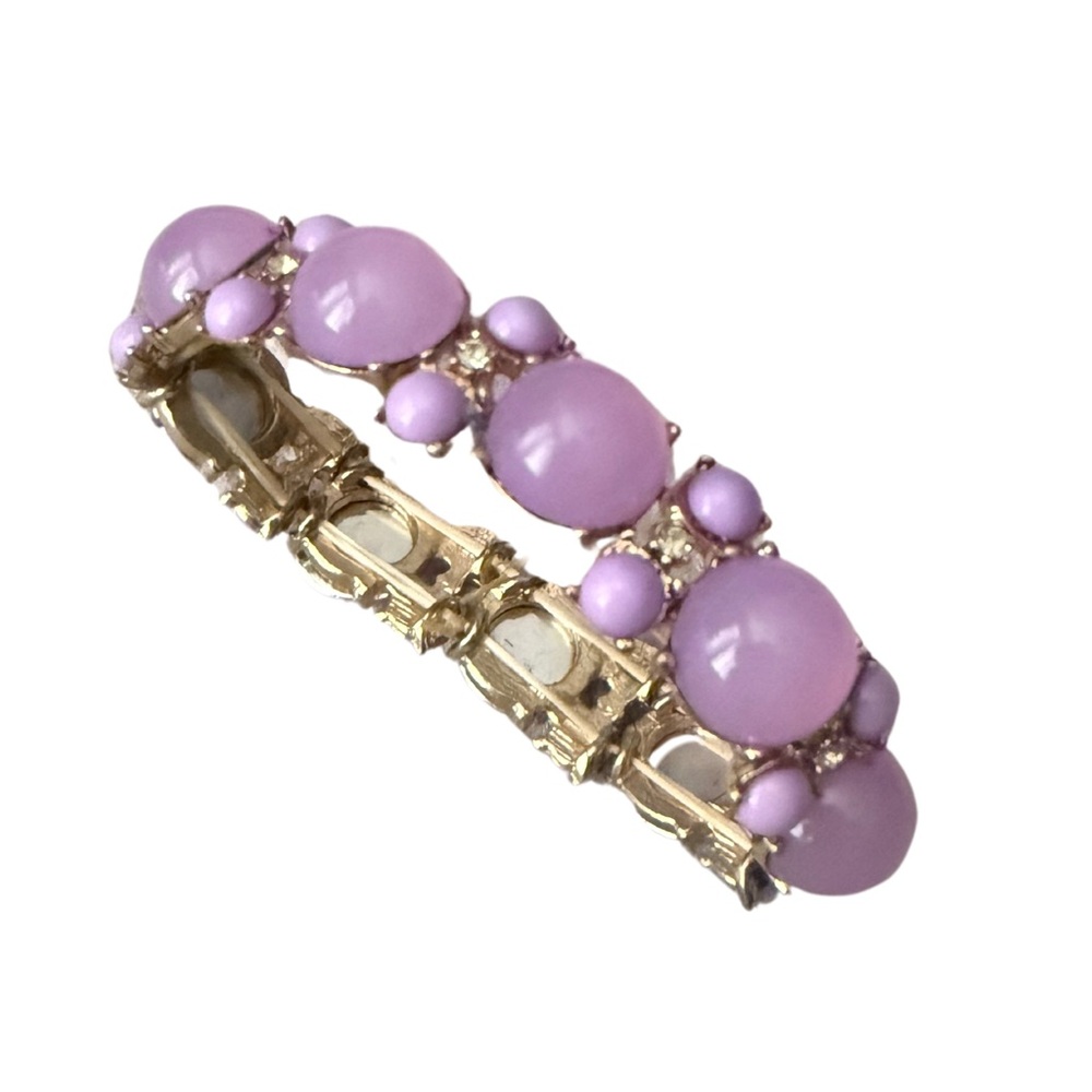 Women’s Light Purple Beaded Stone Gold Bracelet w Stretchy Cord